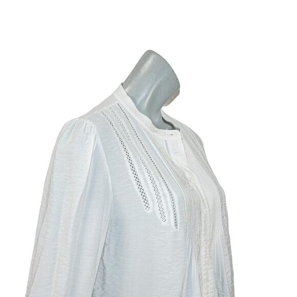 Ba&sh BASH Women's Laura Pleated Blouse ivory white Pleat n open ladder trim M - Picture 10 of 11